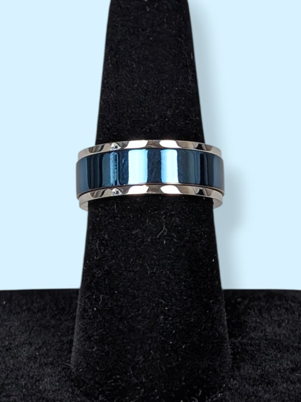 Silver & Blue Metallic Spinner Ring